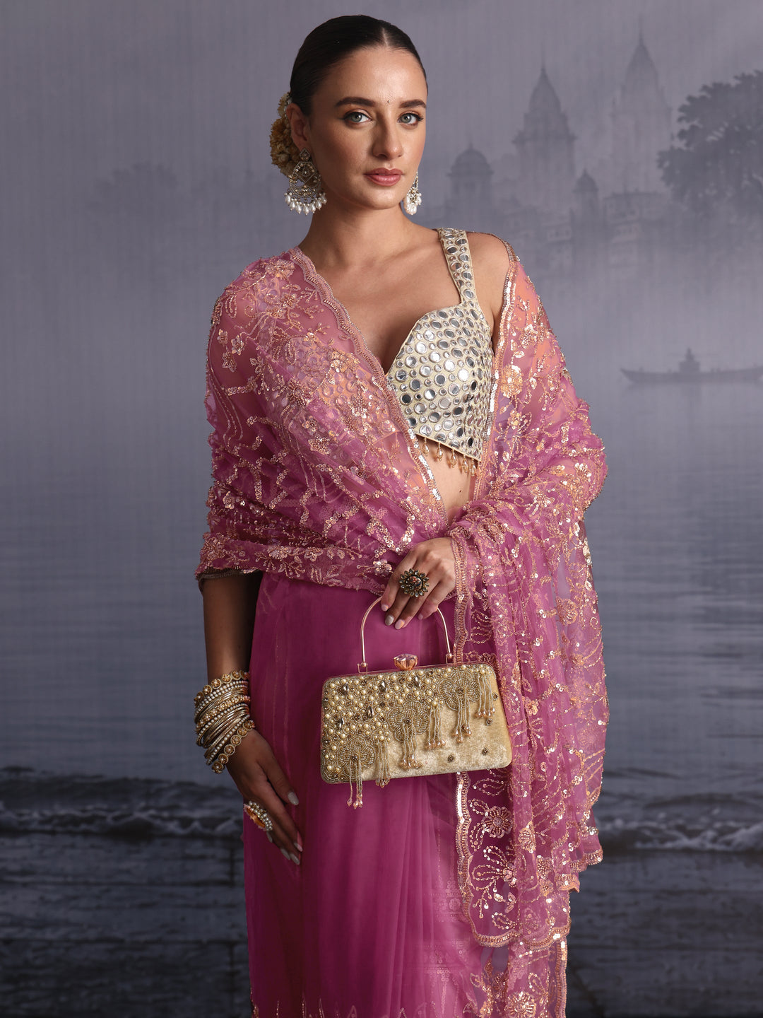  Libas Art Lavender Sequin Embellished Net Saree 