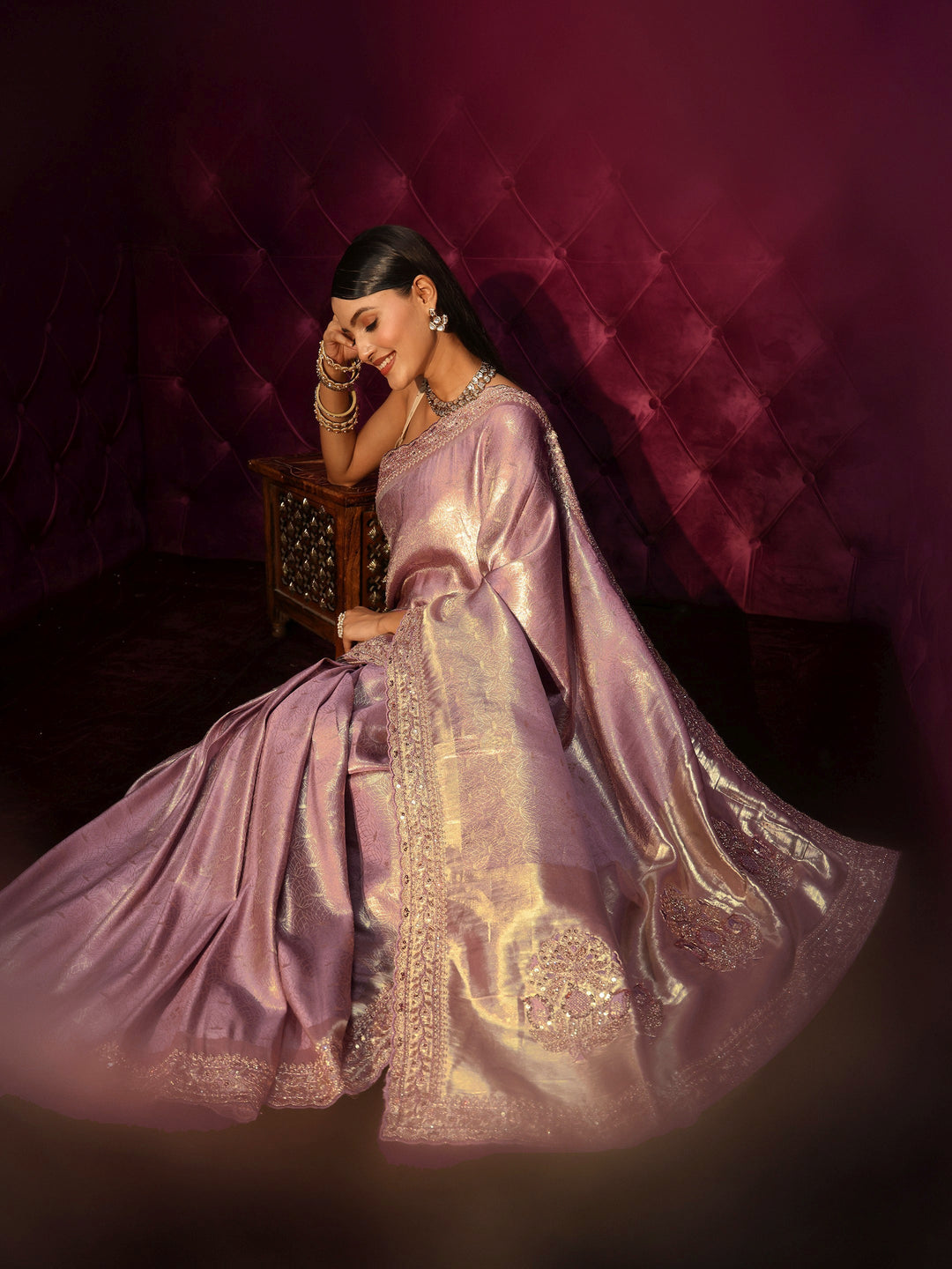Libas Art Lavender Woven Design Silk Blend Saree with Embellished Pallu