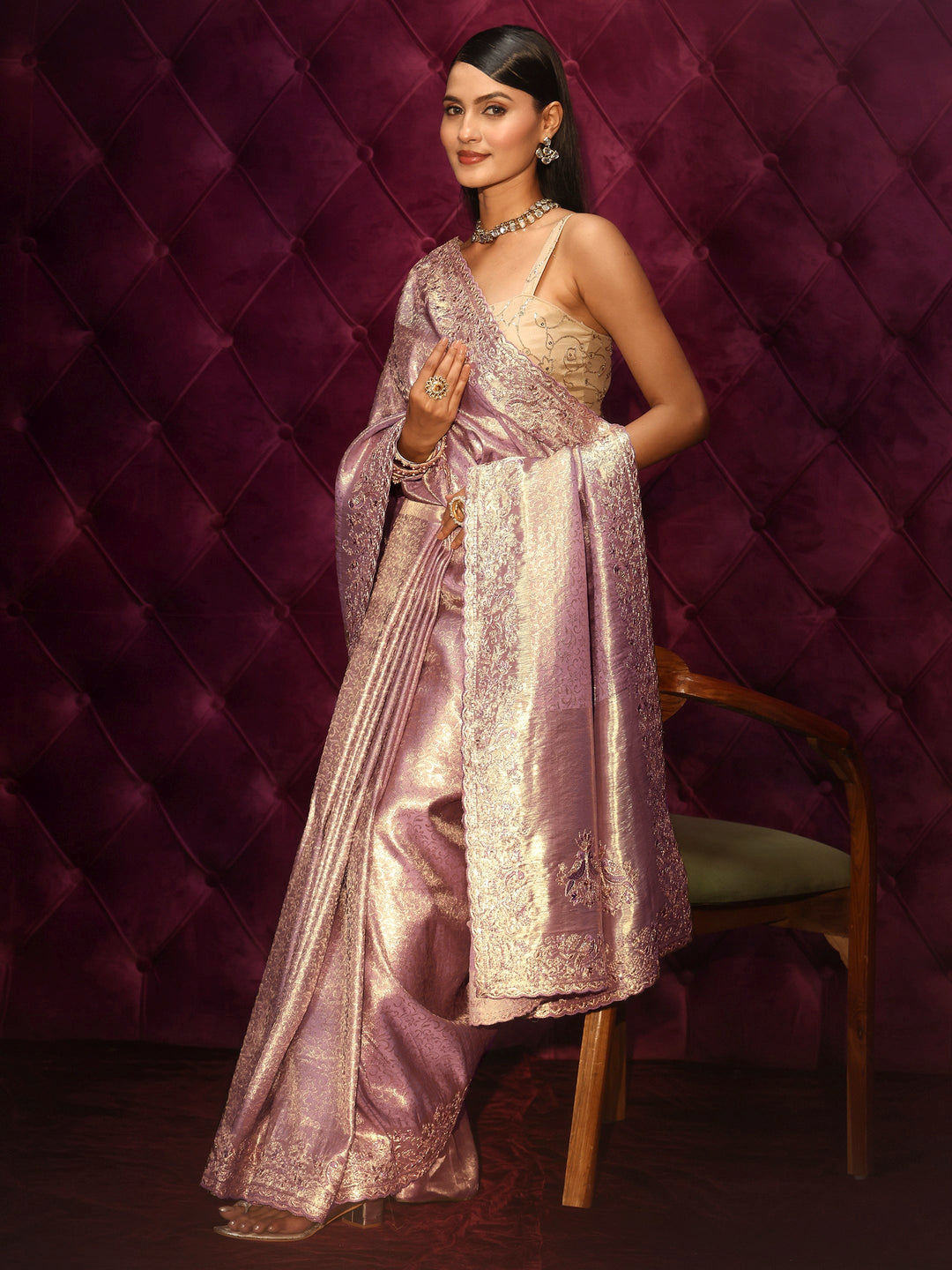 Libas Art Lavender Woven Design Silk Blend Saree with Embroidered Border