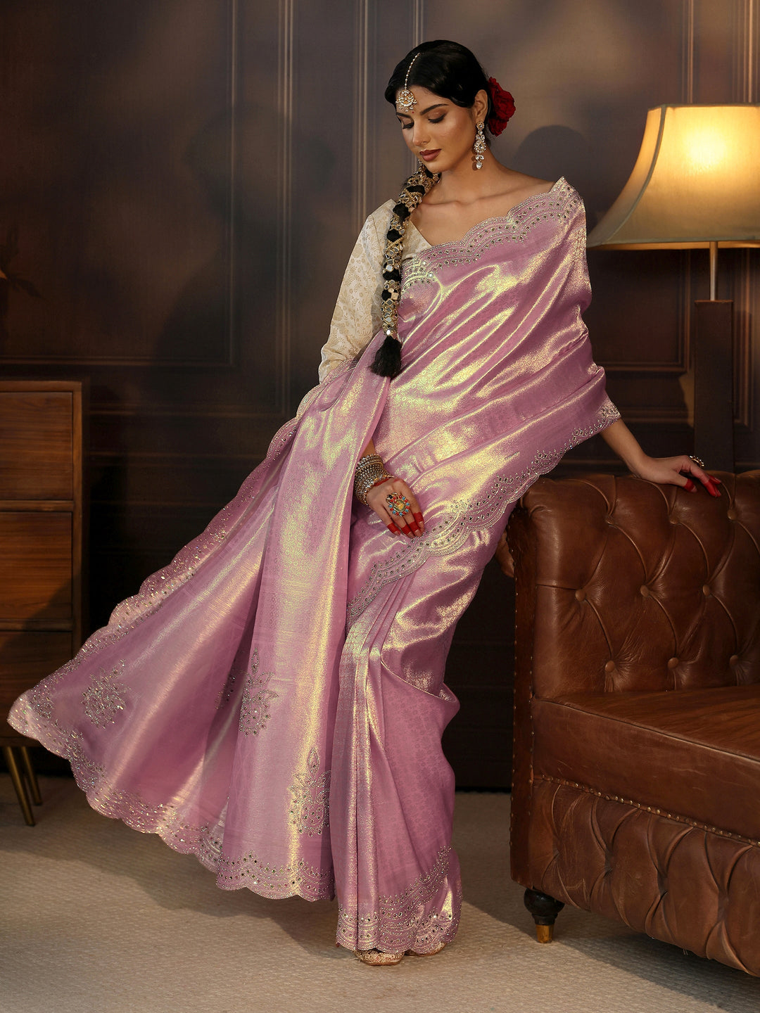 Libas Art Lavender Woven Design Silk Saree with Embellished Border