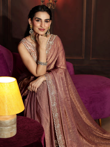 Libas Art Mauve Embellished Tissue Saree