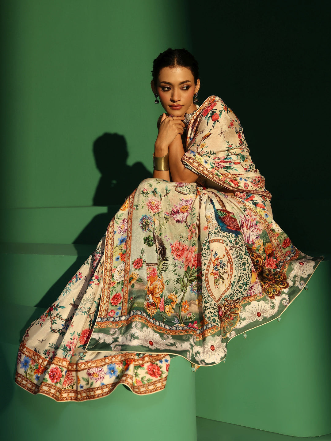  Libas Art Multicolour Floral Printed Chiffon Saree 