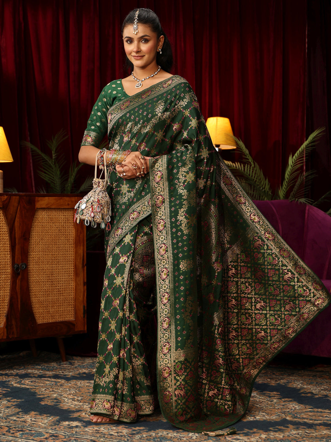  Libas Art Ombre Emerald Green Silk Blend Saree with Patola Pallu 