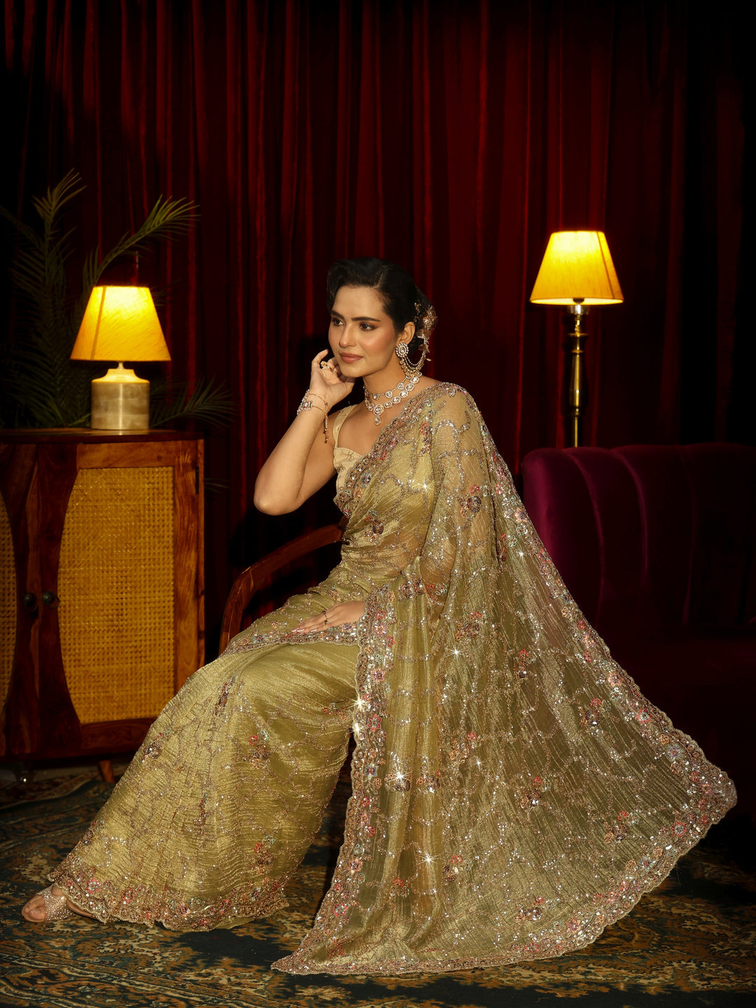 Libas Art Pista Green Embellished Tissue Saree 