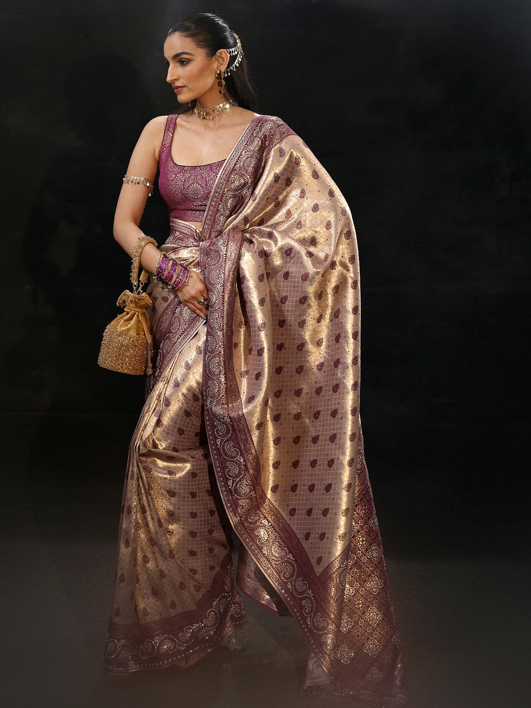  Libas Art Purple Banarasi Silk Blend Saree 