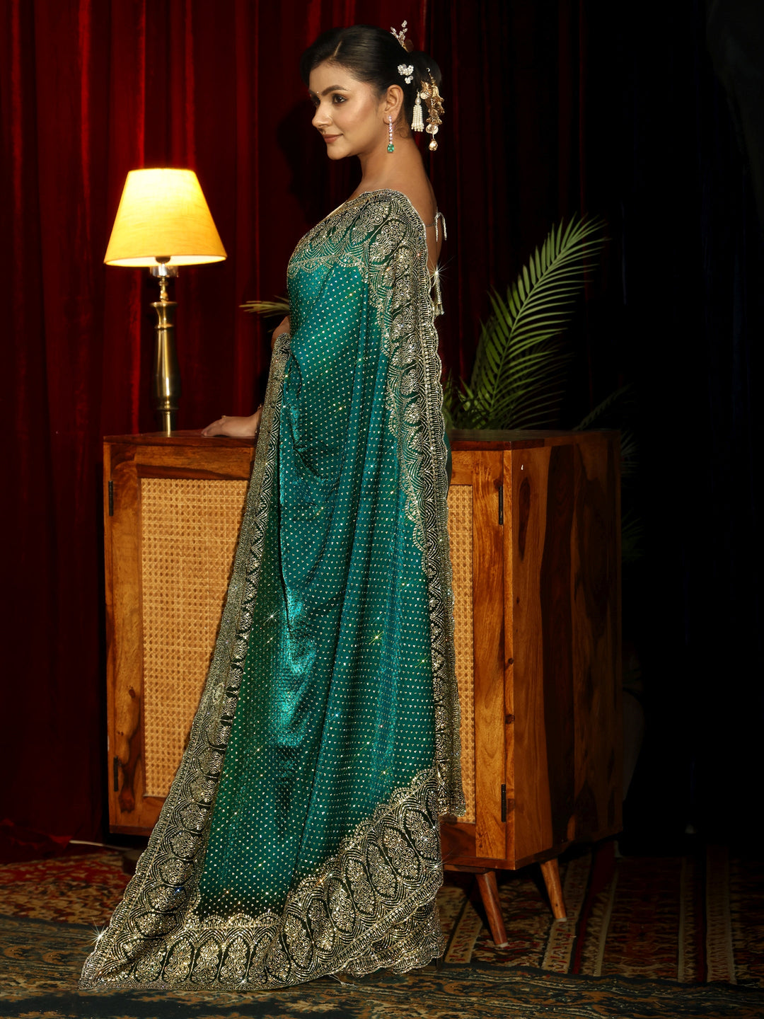  Libas Art Sacramento Green Embellished Tissue Saree 