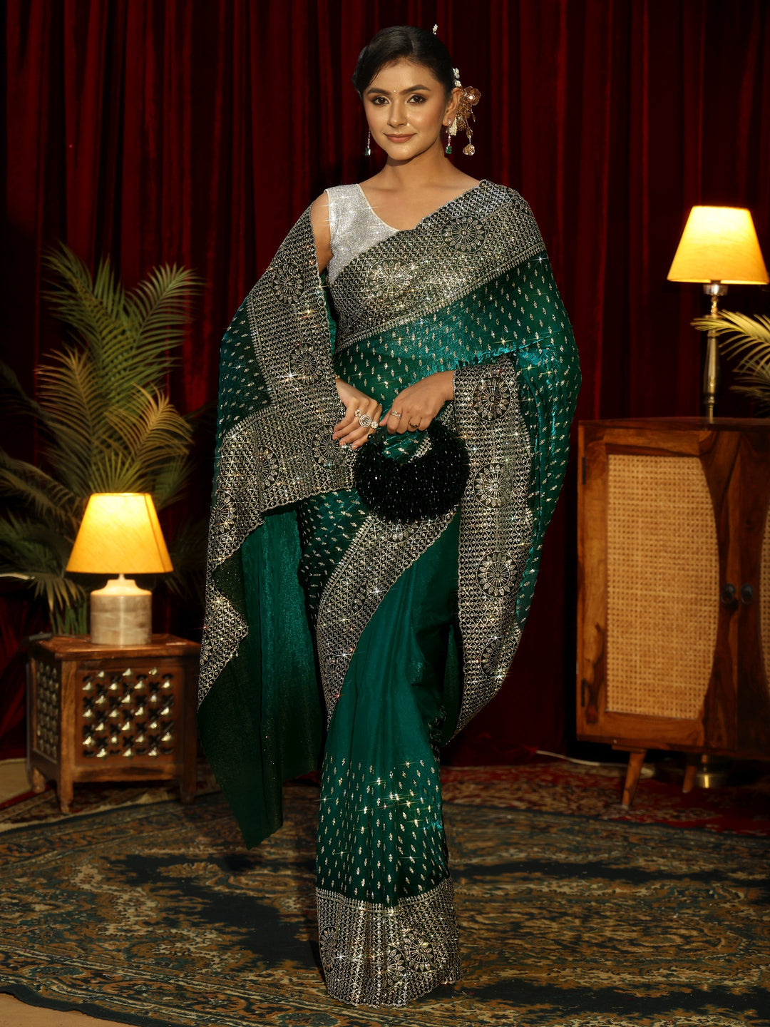  Libas Art Sacramento Green Embellished Tissue Saree 