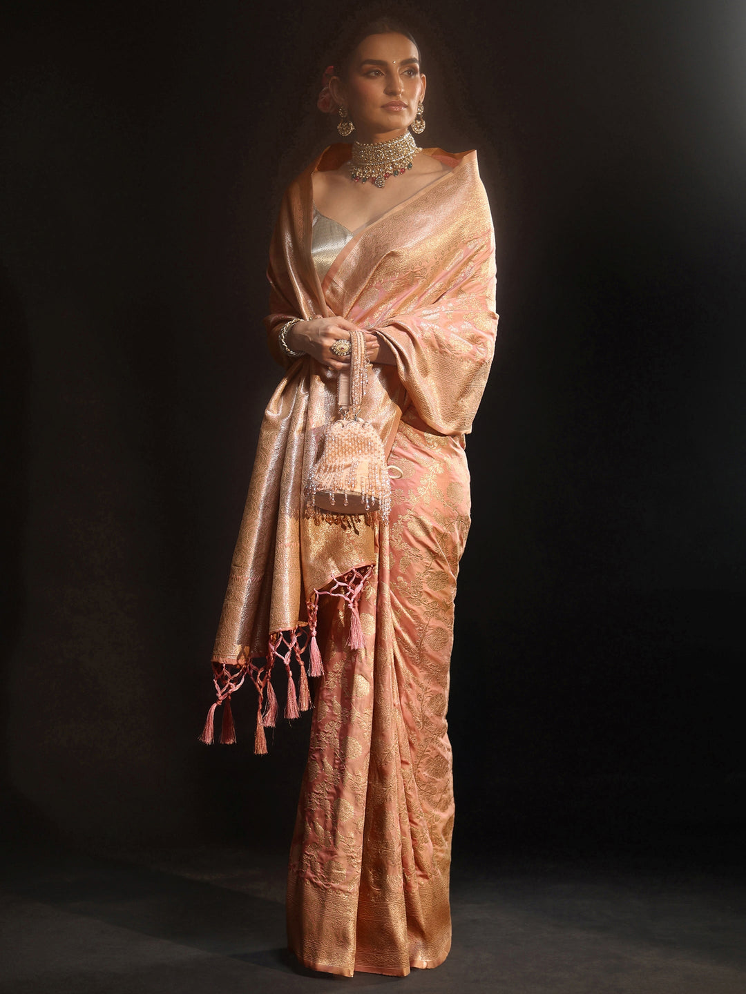  Libas Baby Pink Banarasi Silk Blend Saree 