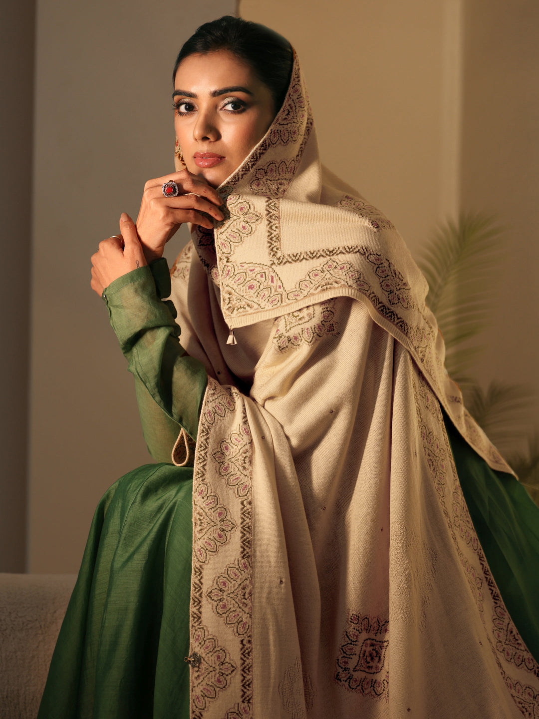  Libas Beige Knitted Acrylic Wrap Shawl 