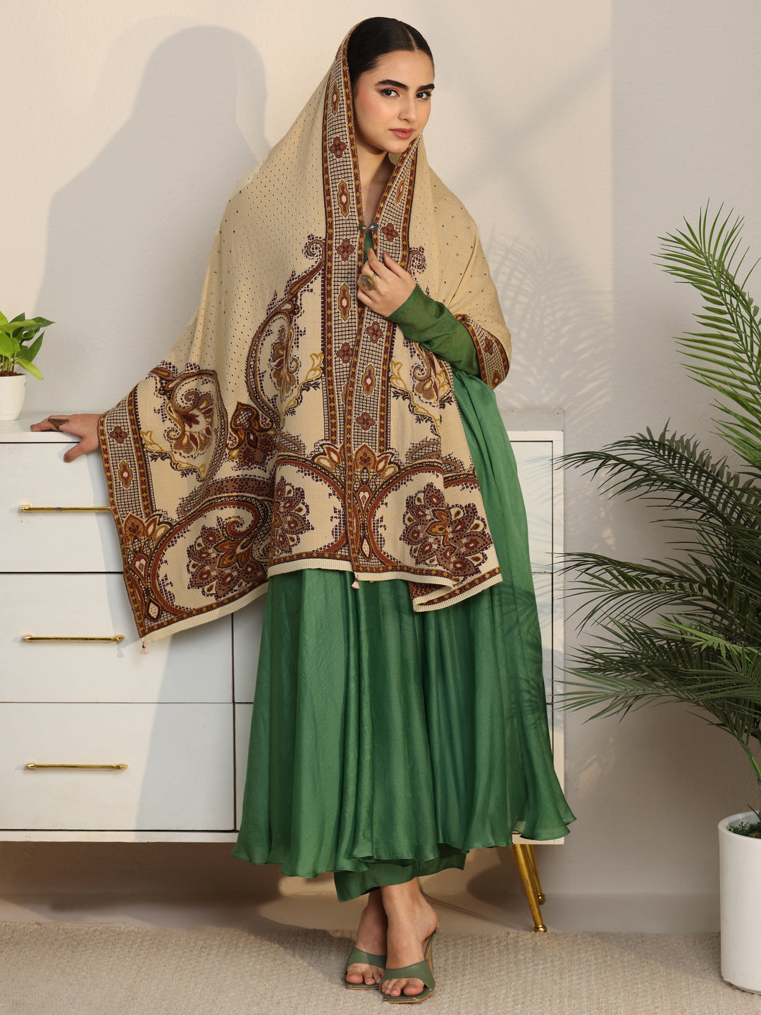  Libas Beige Knitted Acrylic Wrap Shawl 