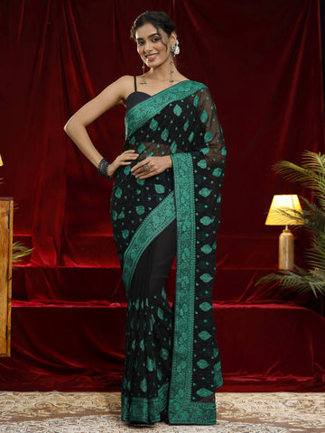 Libas Black Embroidered Georgette Saree