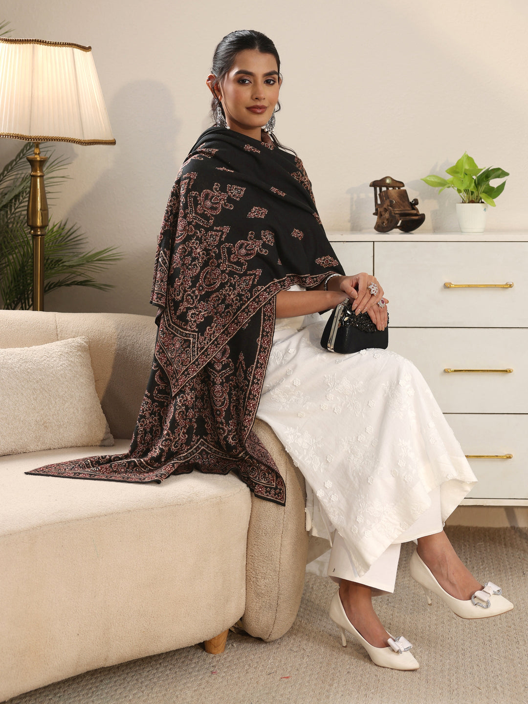 Libas Black Ethnic Knitted Acrylic Shawl 