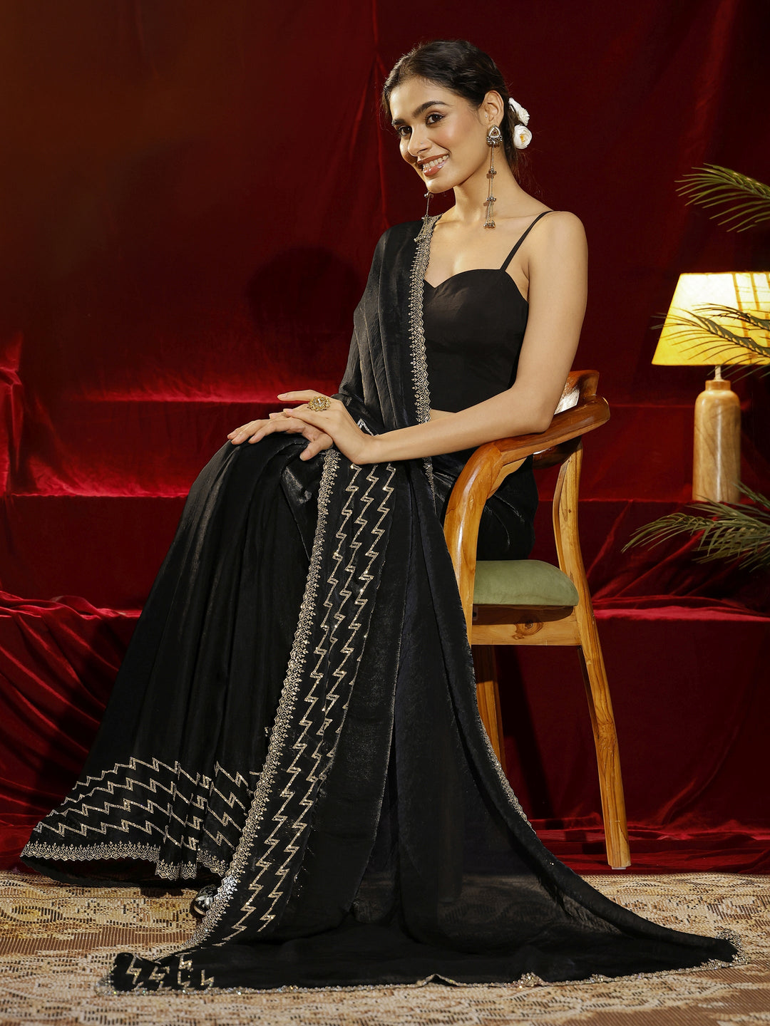  Libas Black Solid Tissue Saree 