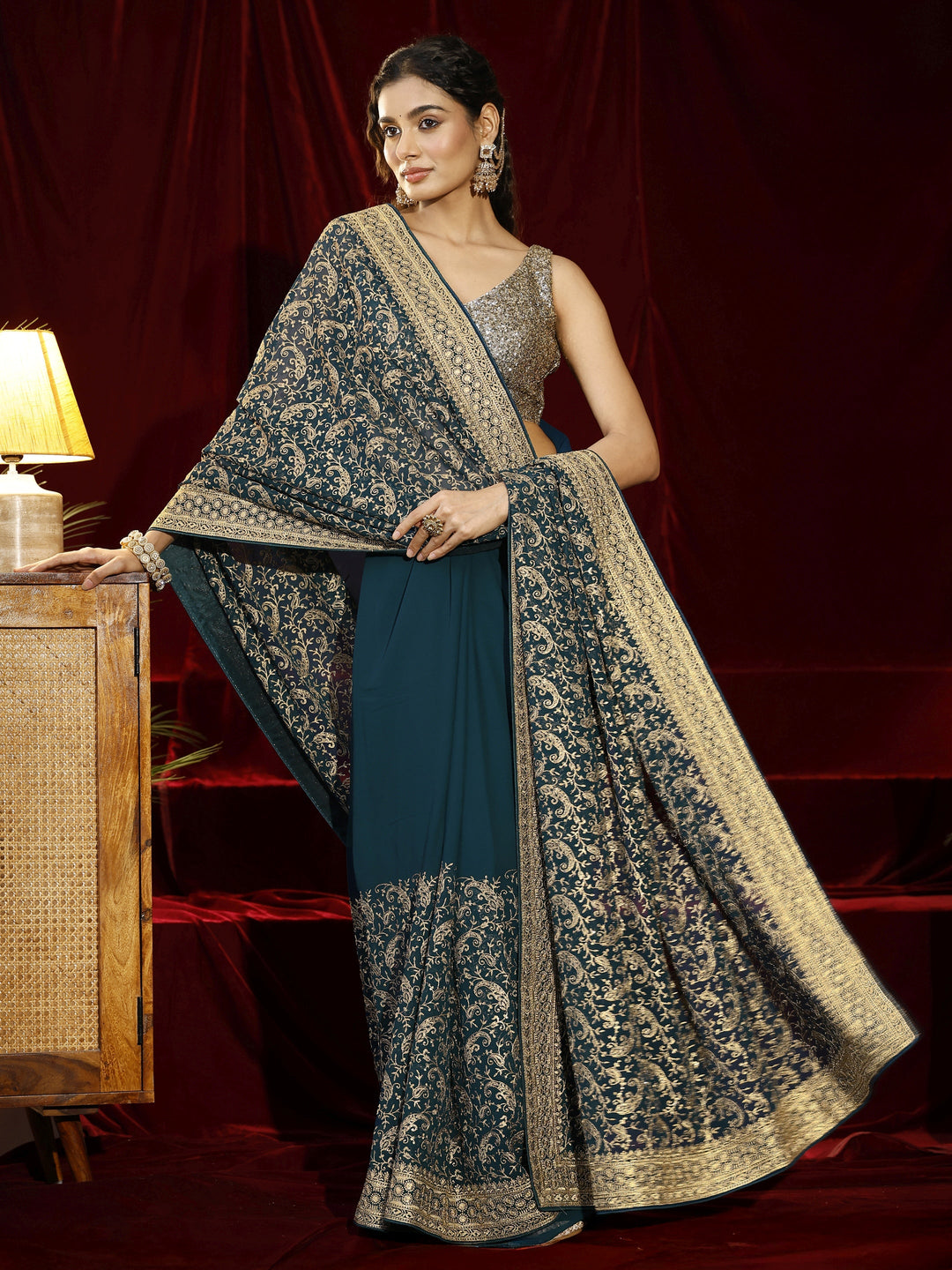  Libas Blue Embroidered Georgette Saree 