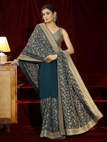 Libas Blue Embroidered Georgette Saree