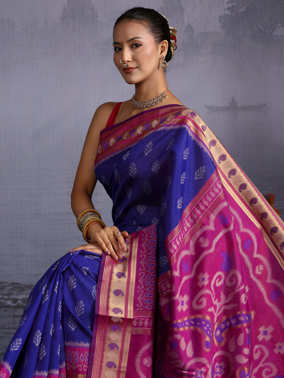Libas Blue Woven Design Silk Blend Saree
