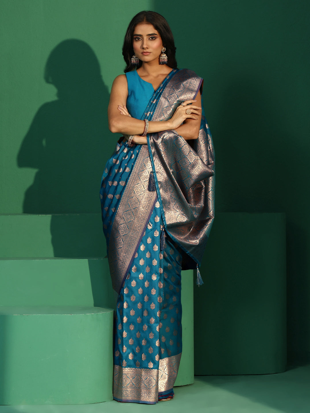  Libas Cerulean Blue Banarasi Silk Blend Saree 