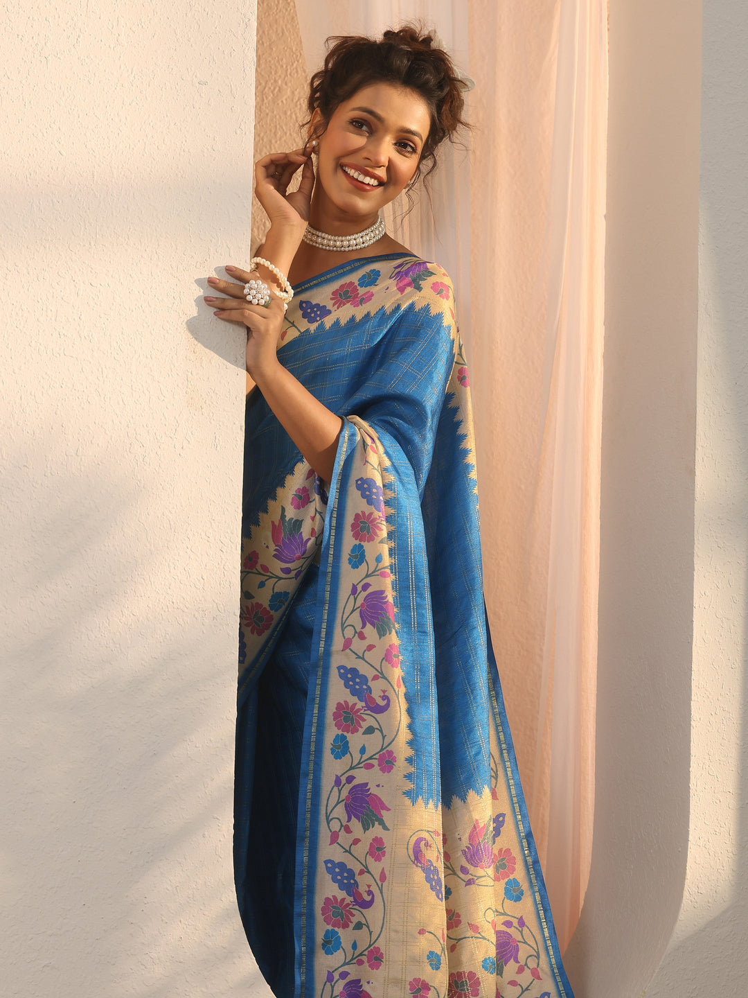  Libas Cobalt Blue Paithani Silk Blend Saree 