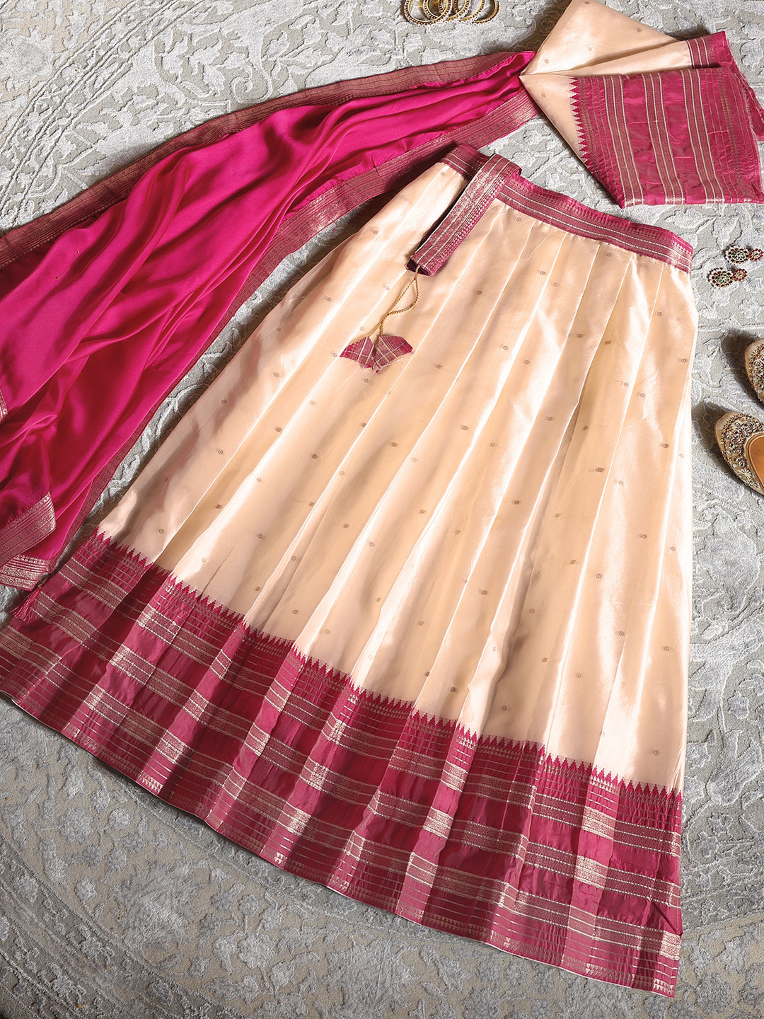 Libas Cream Brocade Semi-Stitched Lehenga Choli
