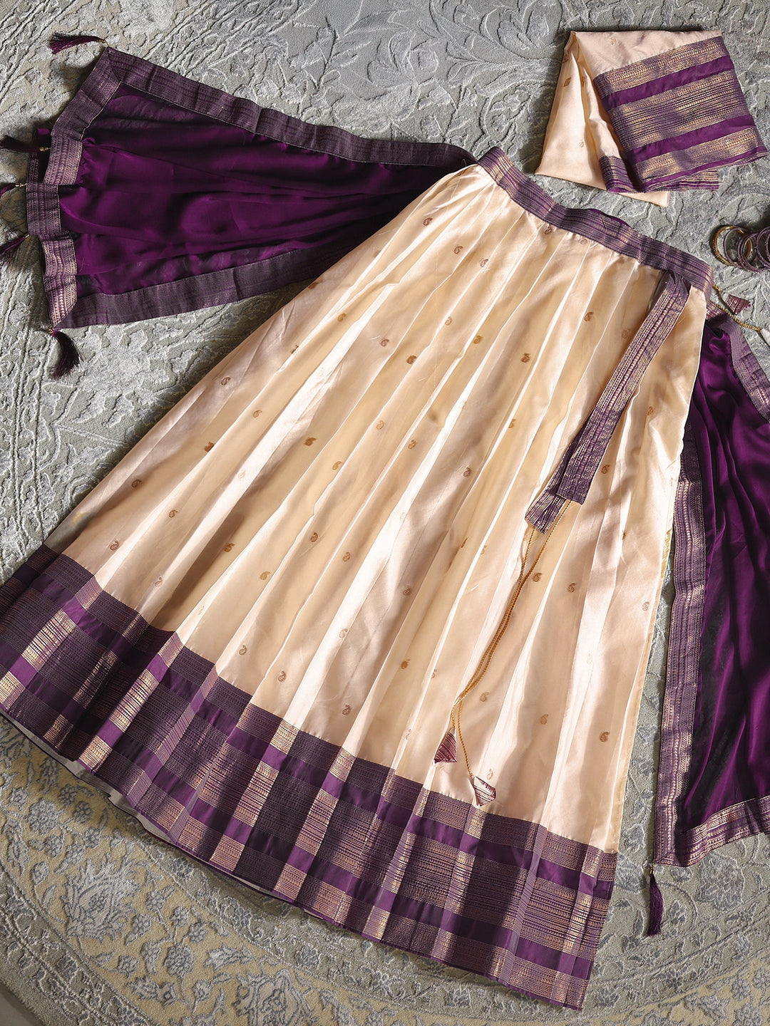 Libas Cream Brocade Semi-Stitched Lehenga Choli