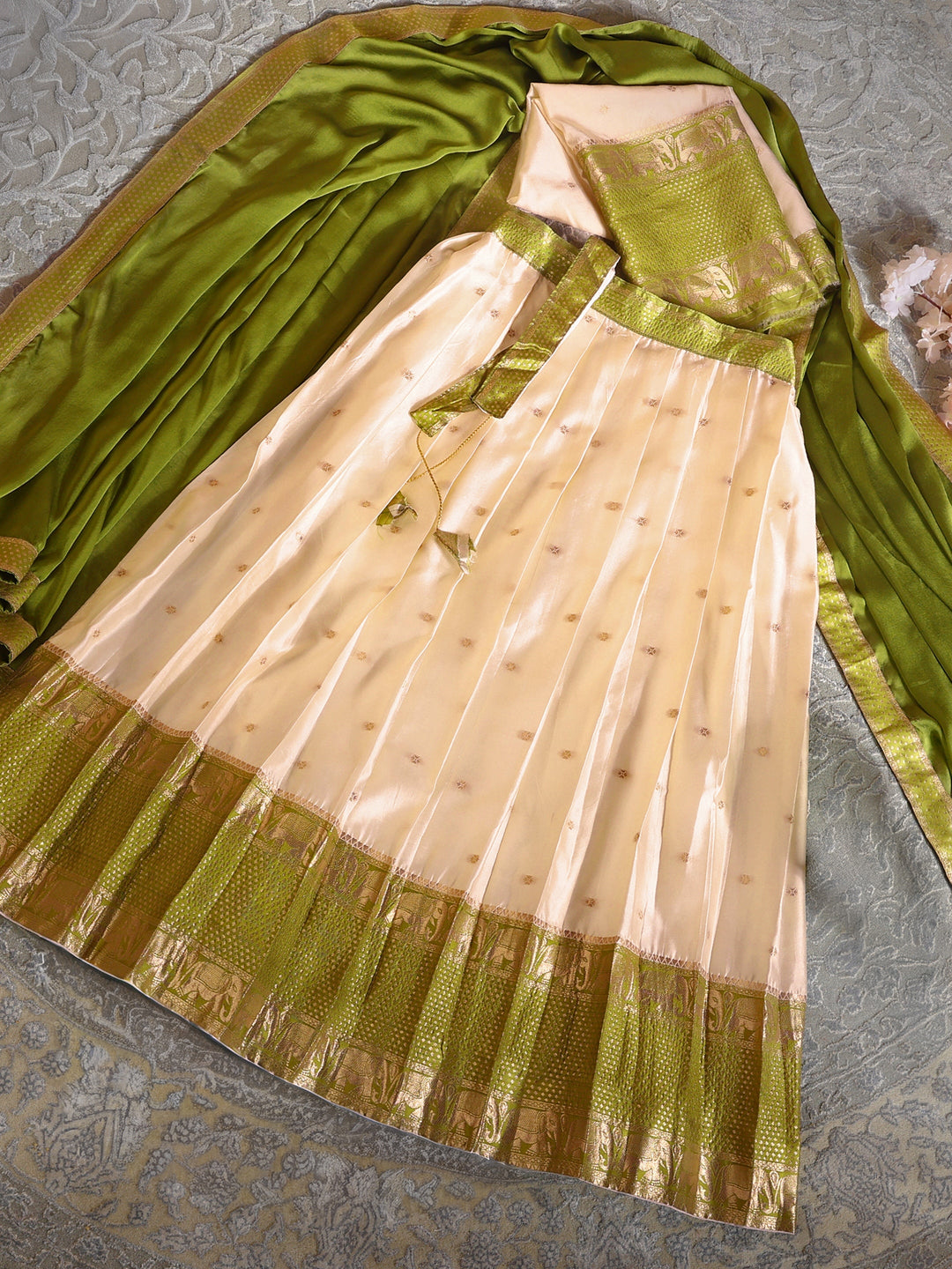 Libas Cream Brocade Semi-Stitched Lehenga Choli