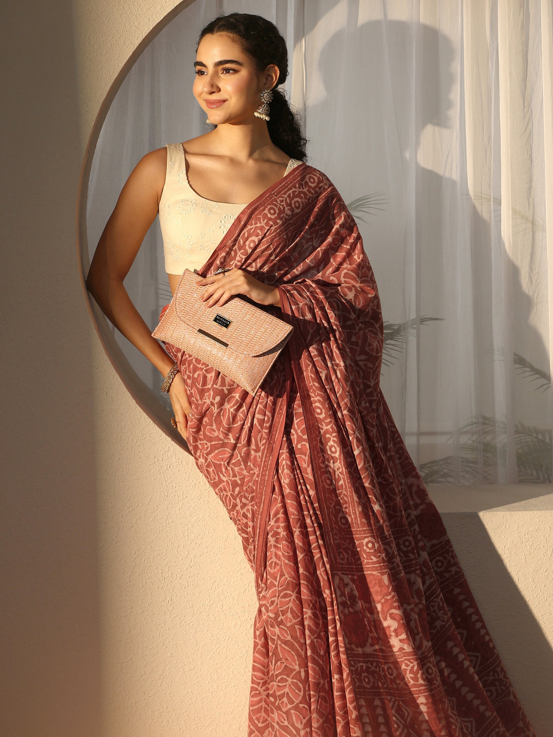 Libas Dusty Pink Batik Printed Cotton Saree 