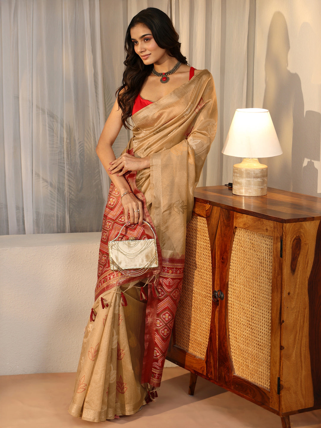  Libas Gold Bandhani Silk Blend Saree 