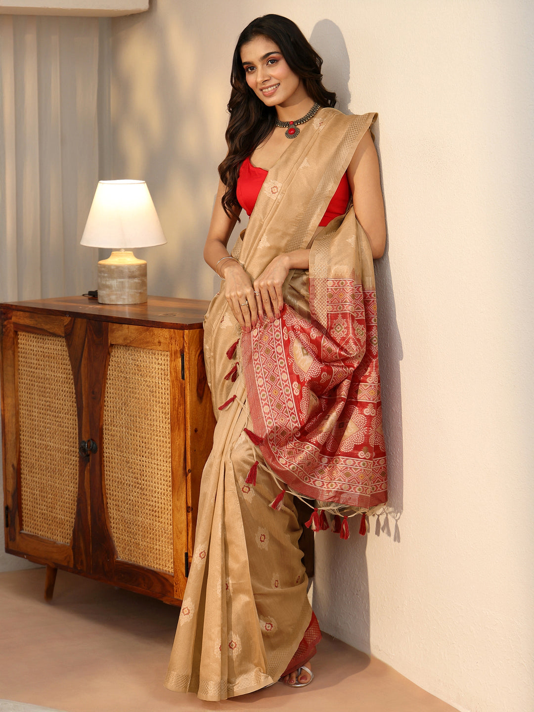  Libas Gold Woven Design Silk Blend Saree 