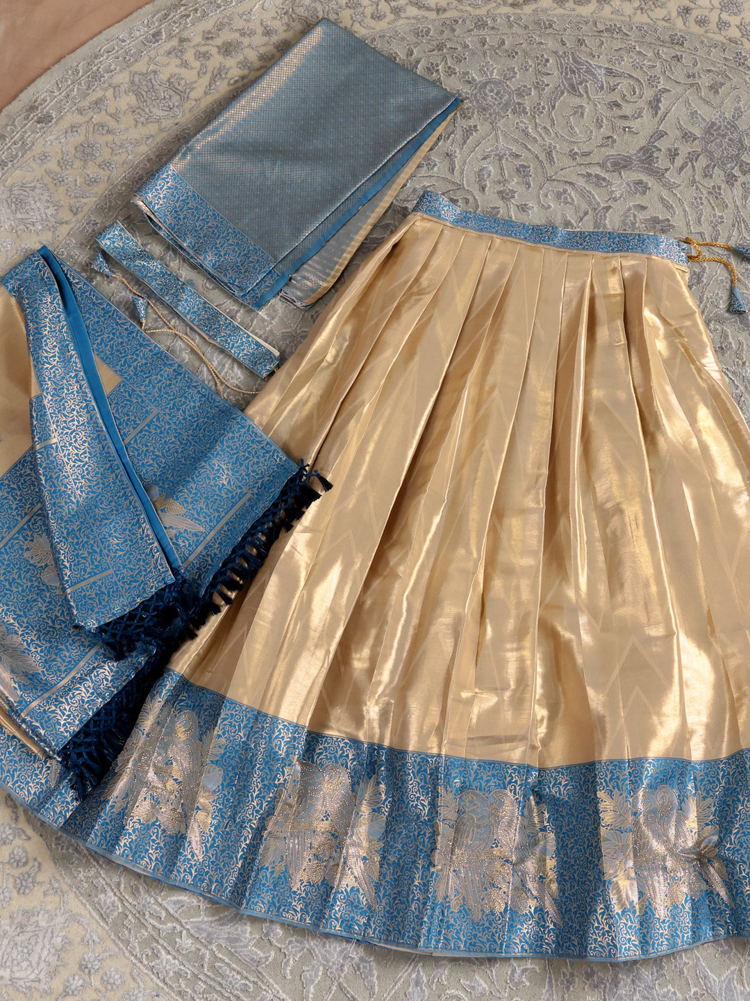  Libas Golden Woven Design Silk Blend Semi-Stitched Lehenga Choli 