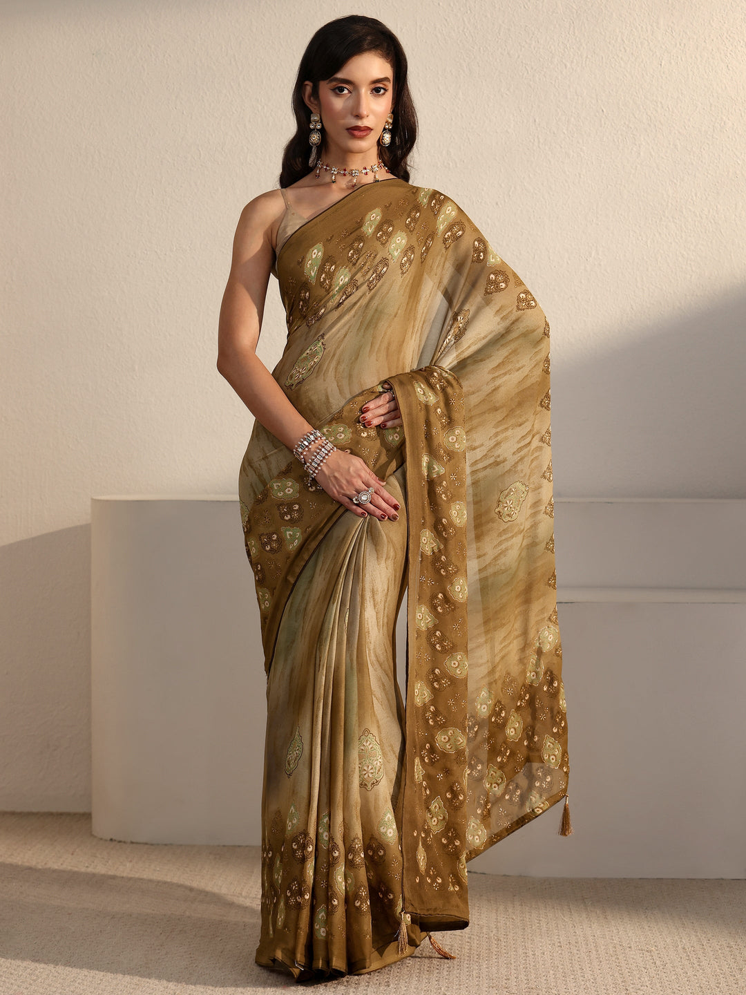 Libas Green Ethnic Printed Georgette Saree