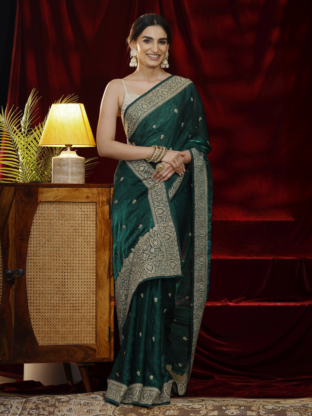  Libas Green Floral Embroidered Tissue Saree 