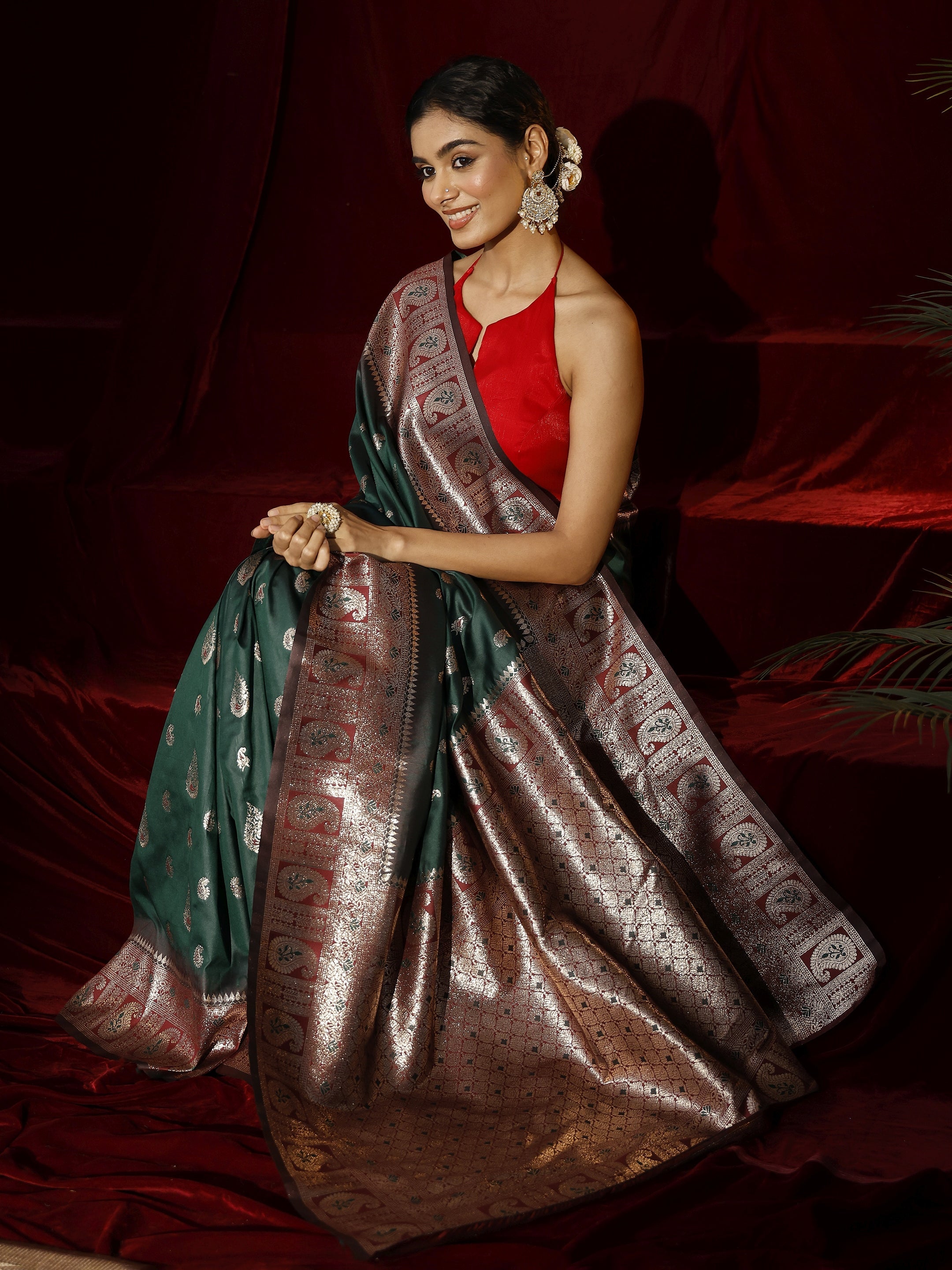 Libas Green Paisley Woven Design Silk blend Saree-picture-52