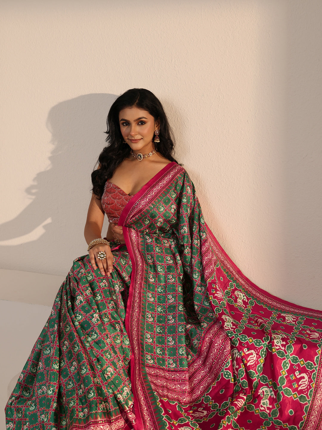 Libas Green Printed Silk Blend Saree