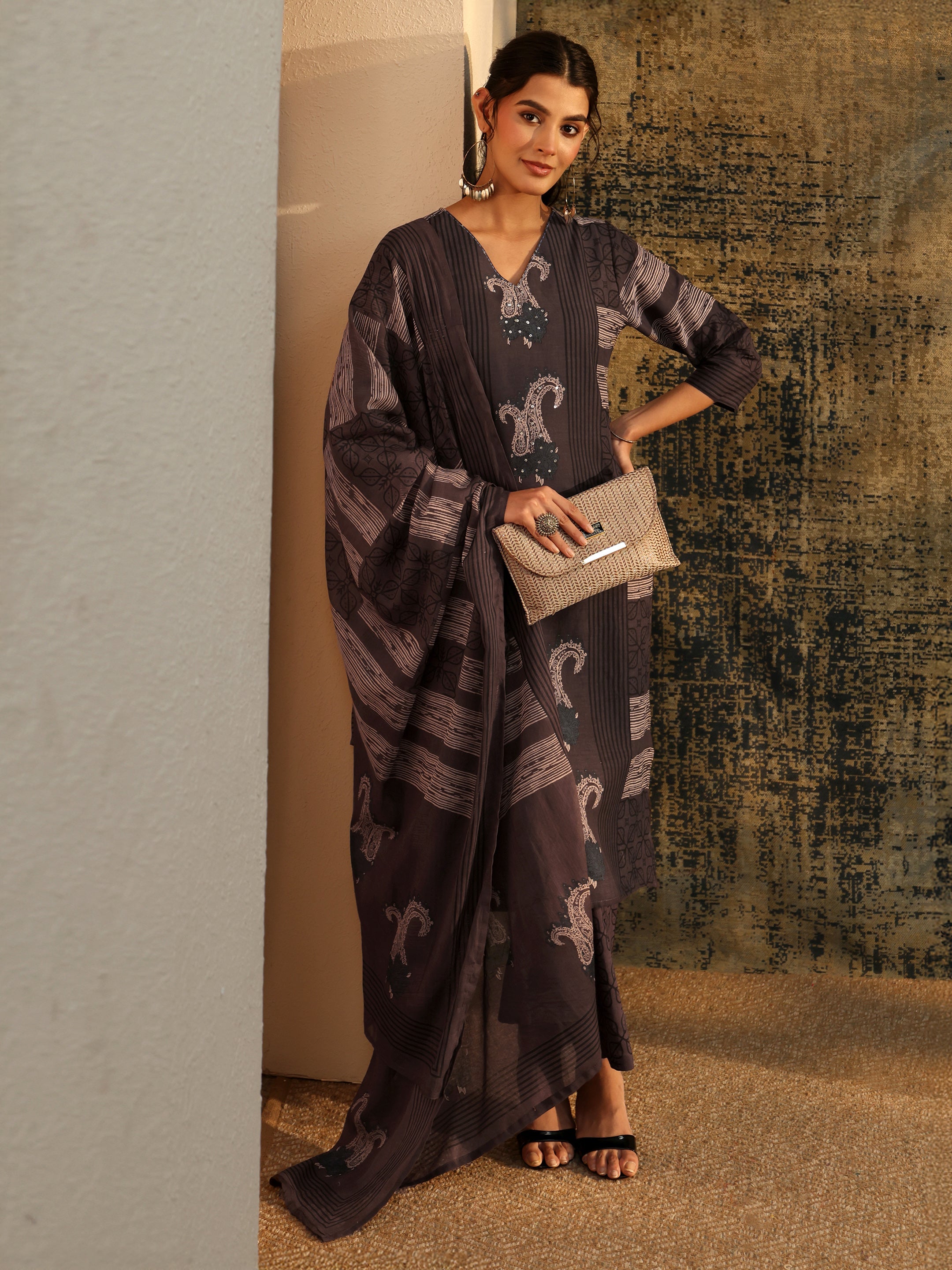 Libas Grey Ajrakh Printed Cotton Straight Suit Set-picture-32