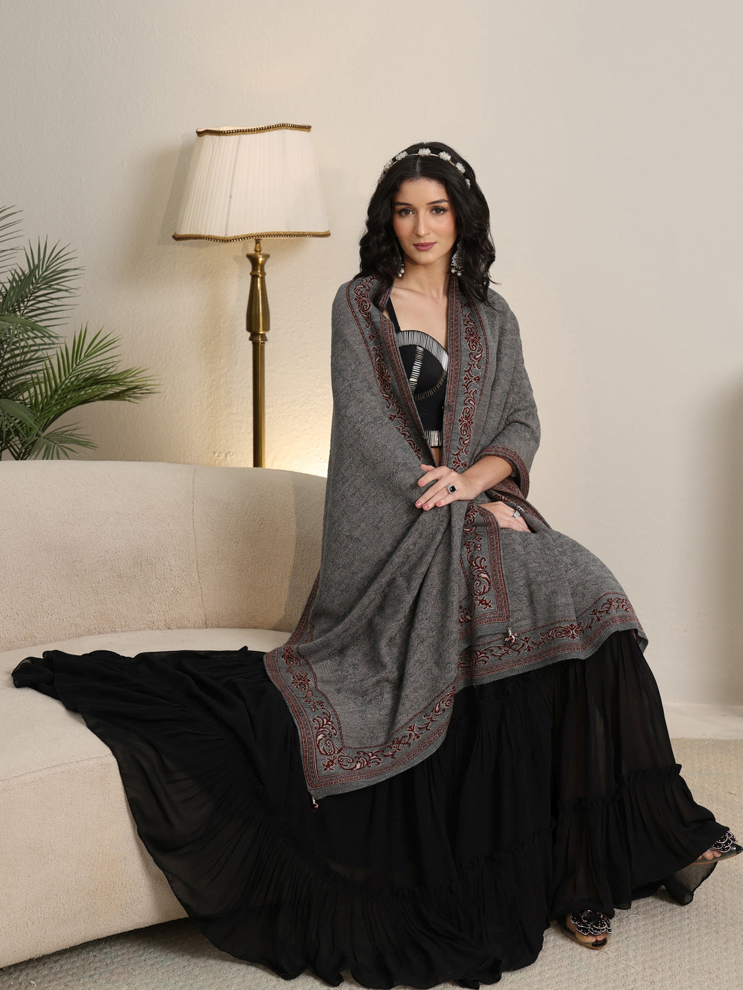  Libas Grey Knitted Acrylic Wrap Shawl 