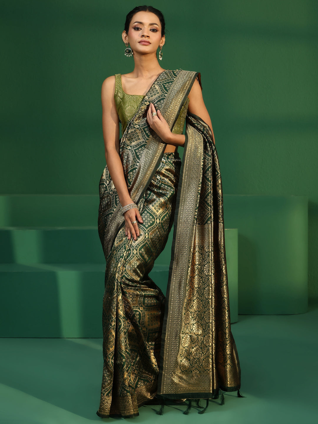 Libas Jungle Green Brocade Saree