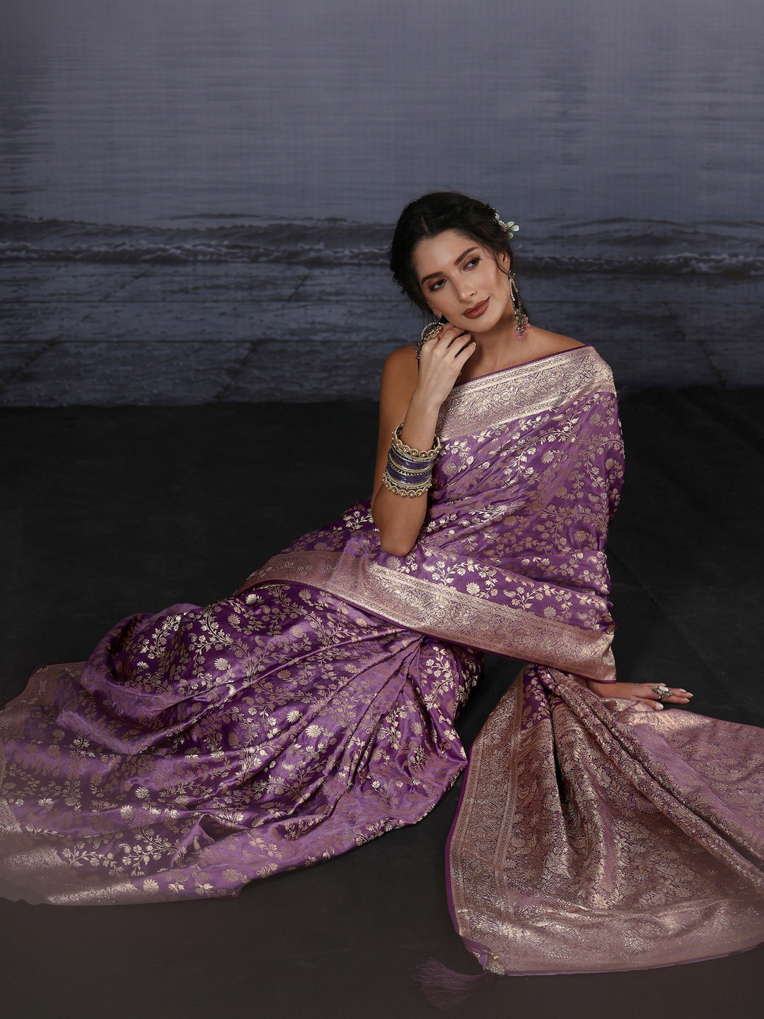  Libas Lavender Banarasi Brocade Saree 