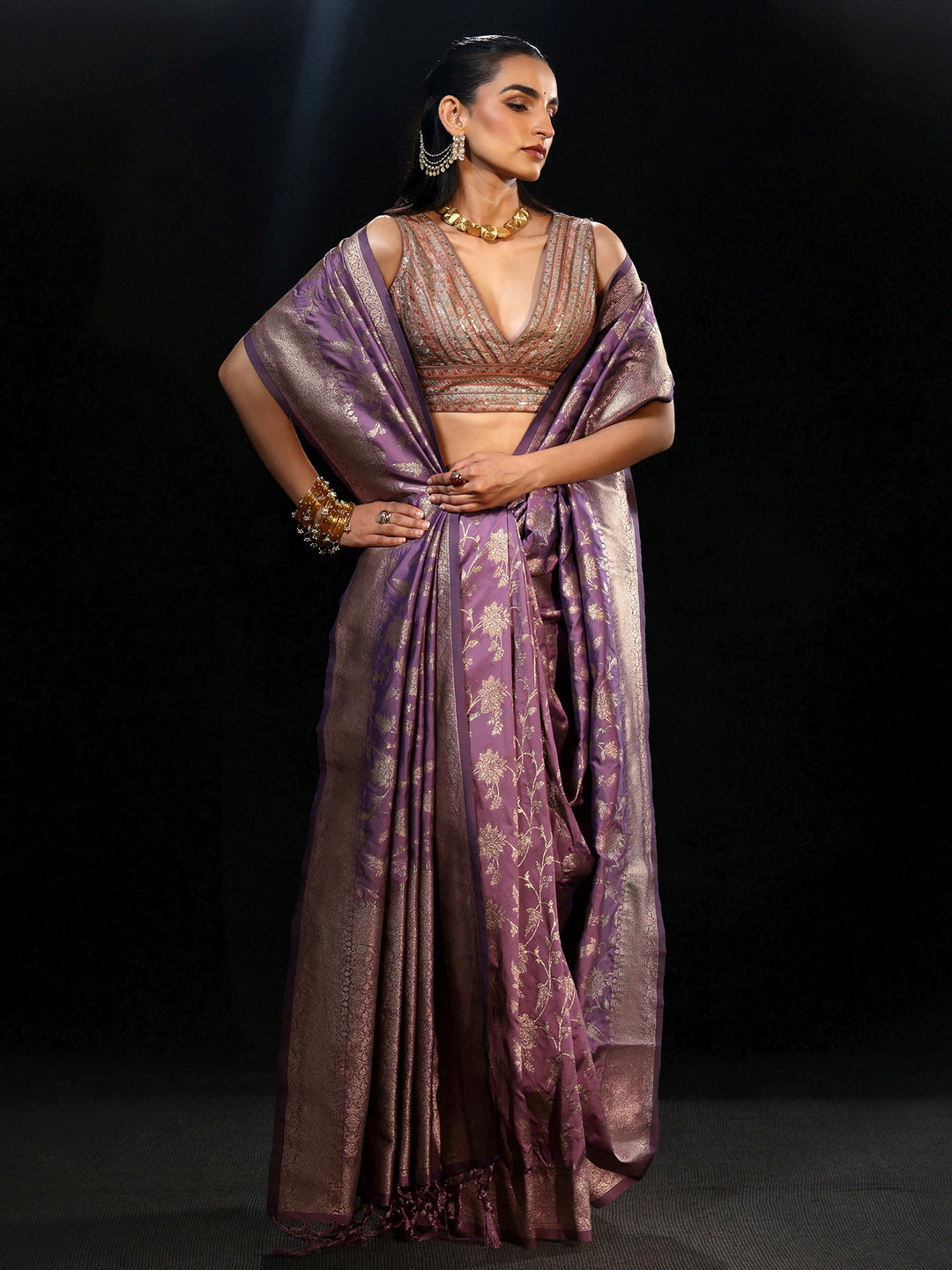  Libas Lavender Banarasi Silk Blend Saree 