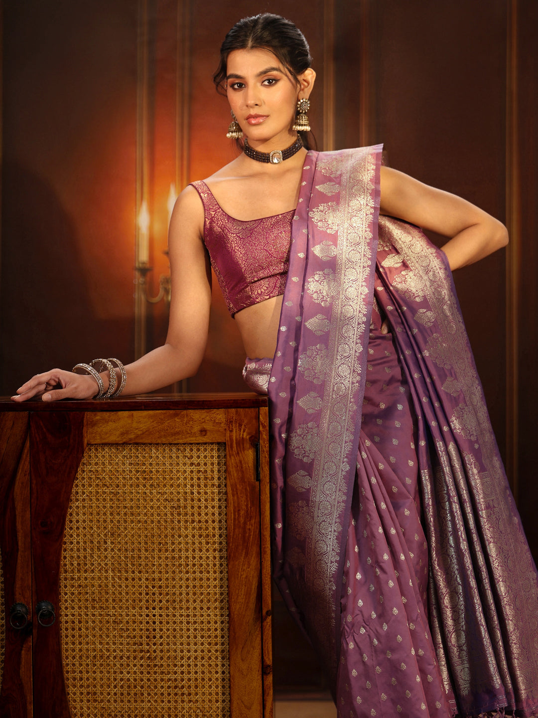  Libas Lavender Banarasi Silk Blend Saree 