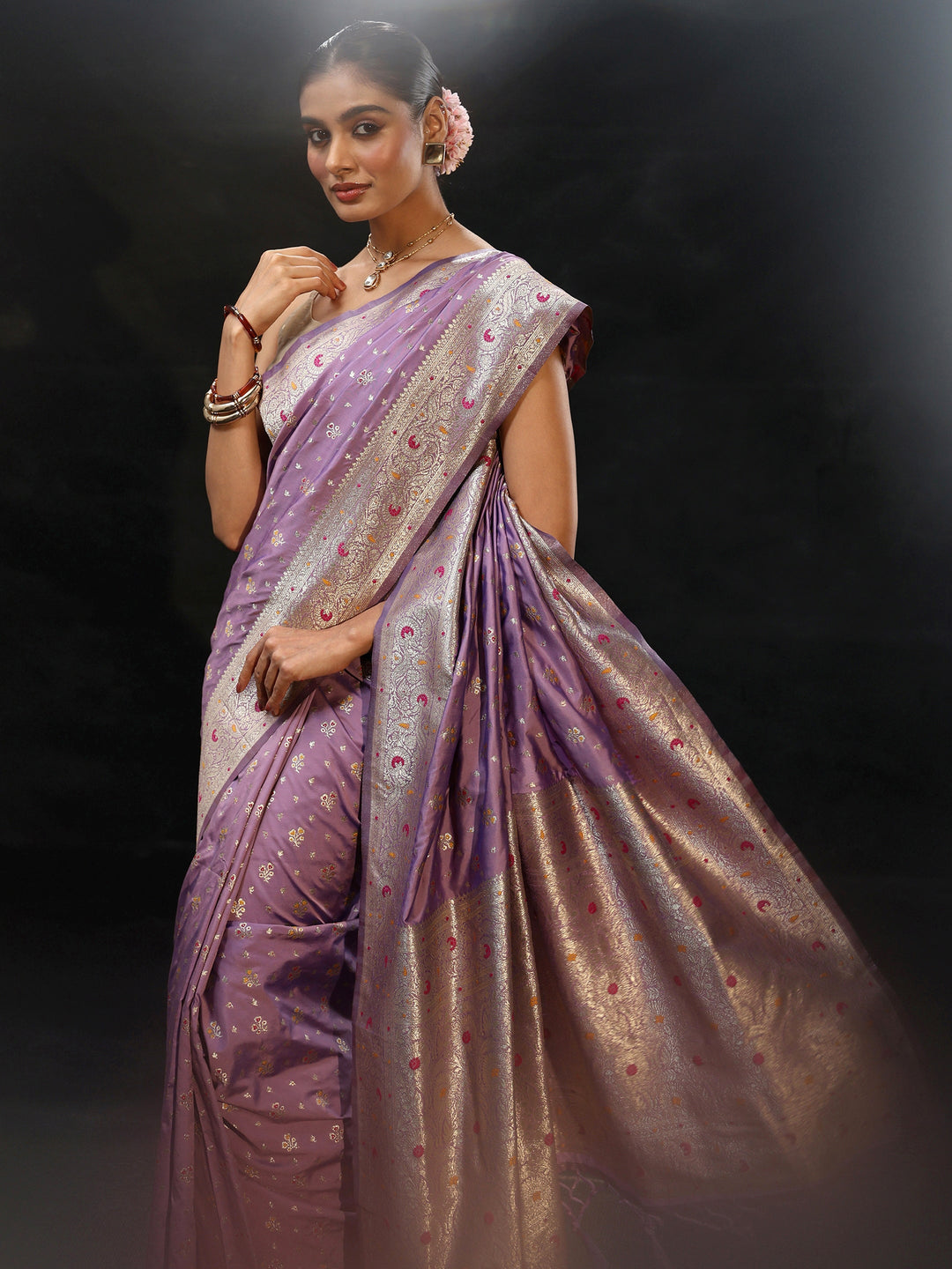  Libas Lavender Banarasi Silk Blend Saree 
