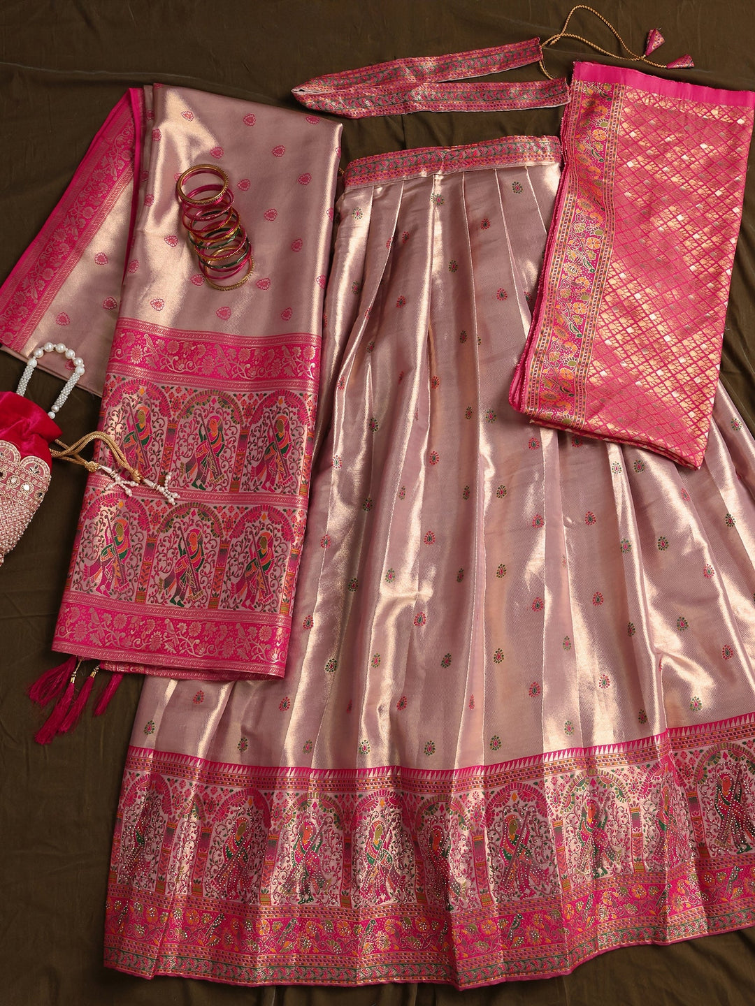  Libas Lavender Mughal Woven Design Silk Blend Semi-Stitched Lehenga Choli 