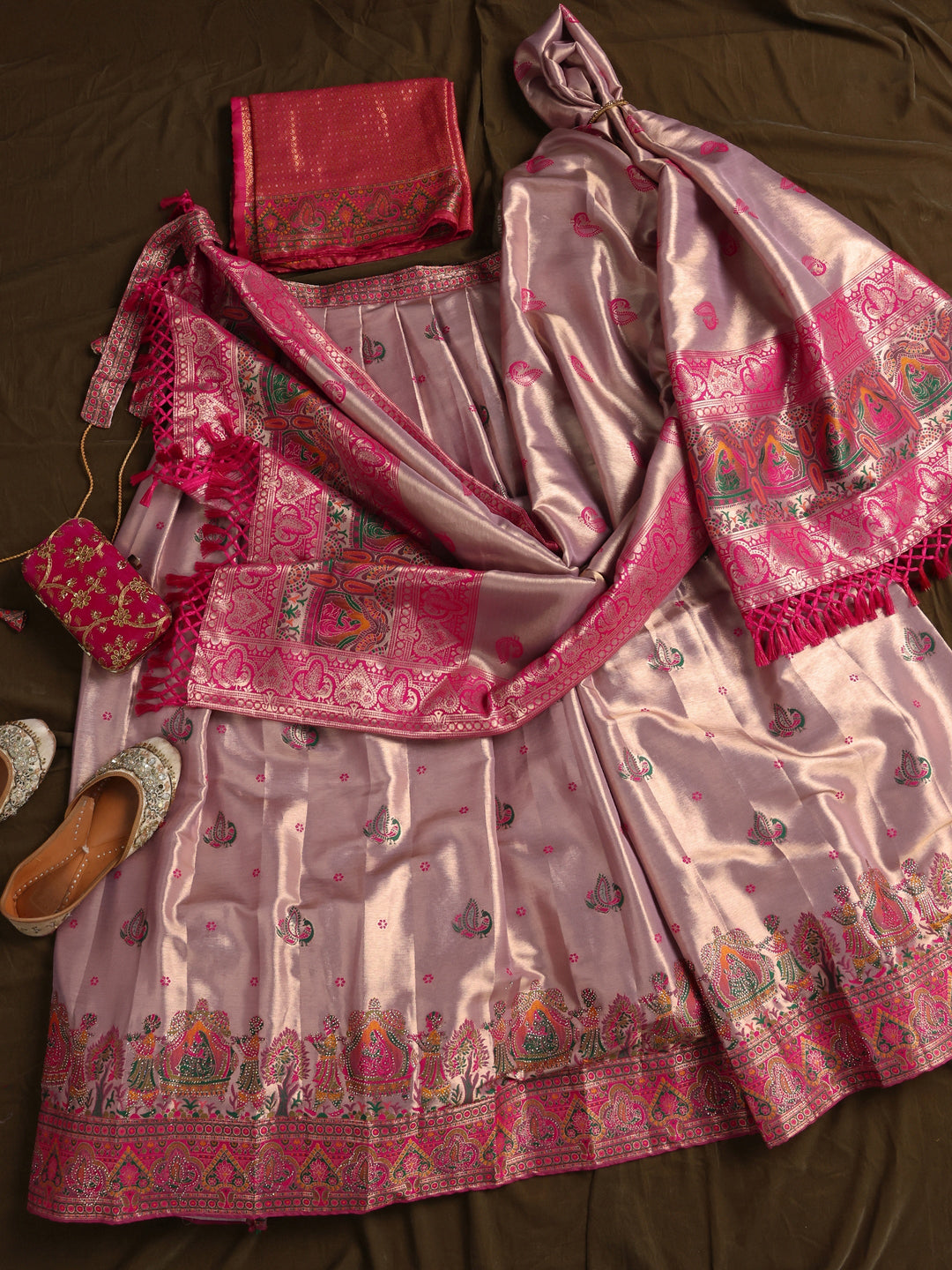  Libas Lavender Mughal Woven Design Silk Blend Semi-Stitched Lehenga Choli 