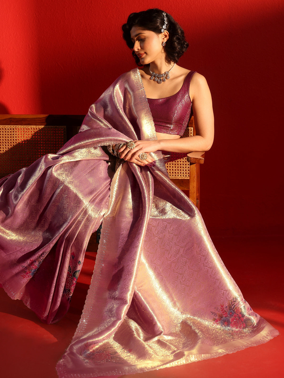  Libas Lavender Woven Design Silk Blend Saree with Embellished Border 