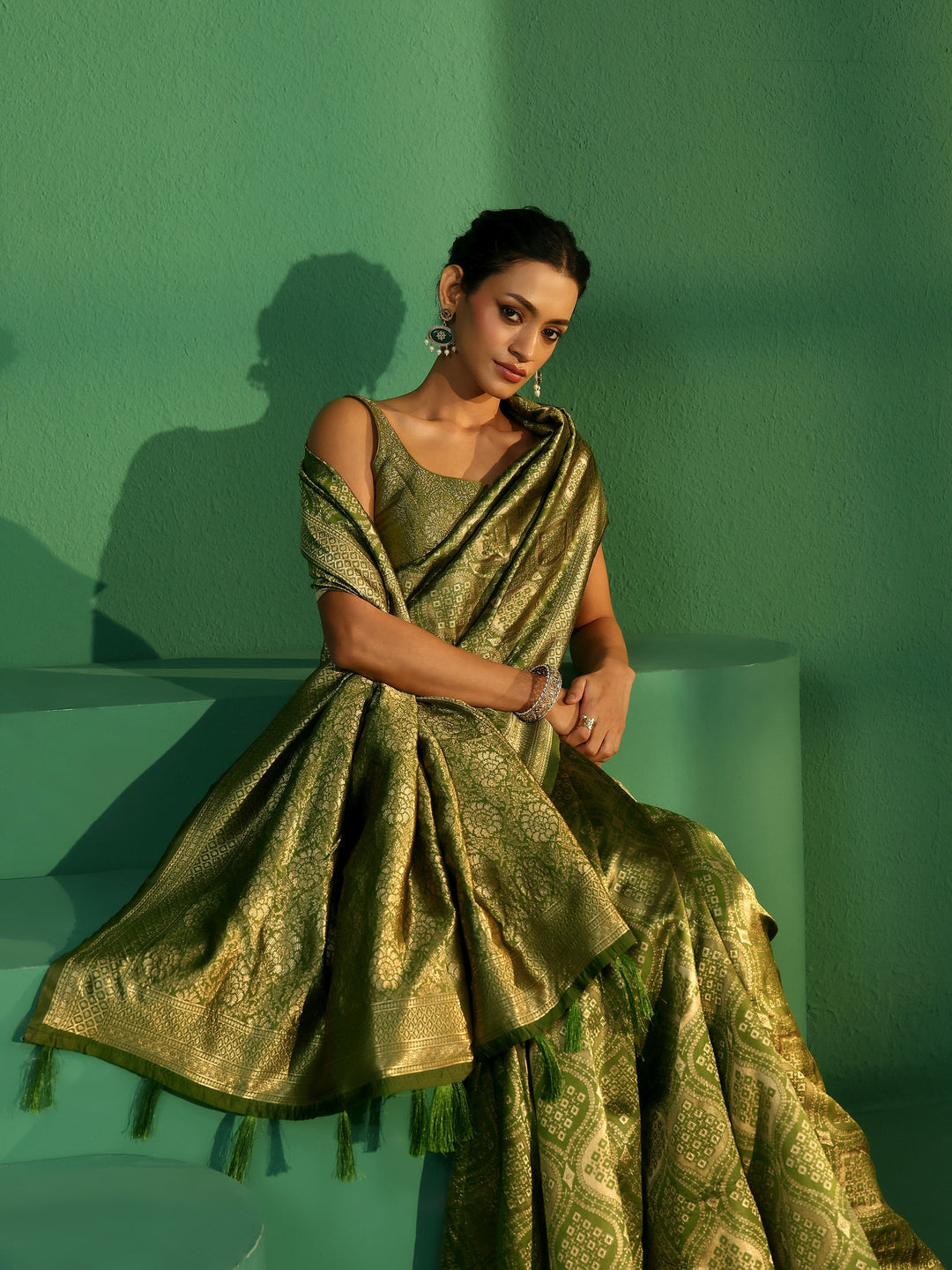  Libas Leaf Green Brocade Saree 