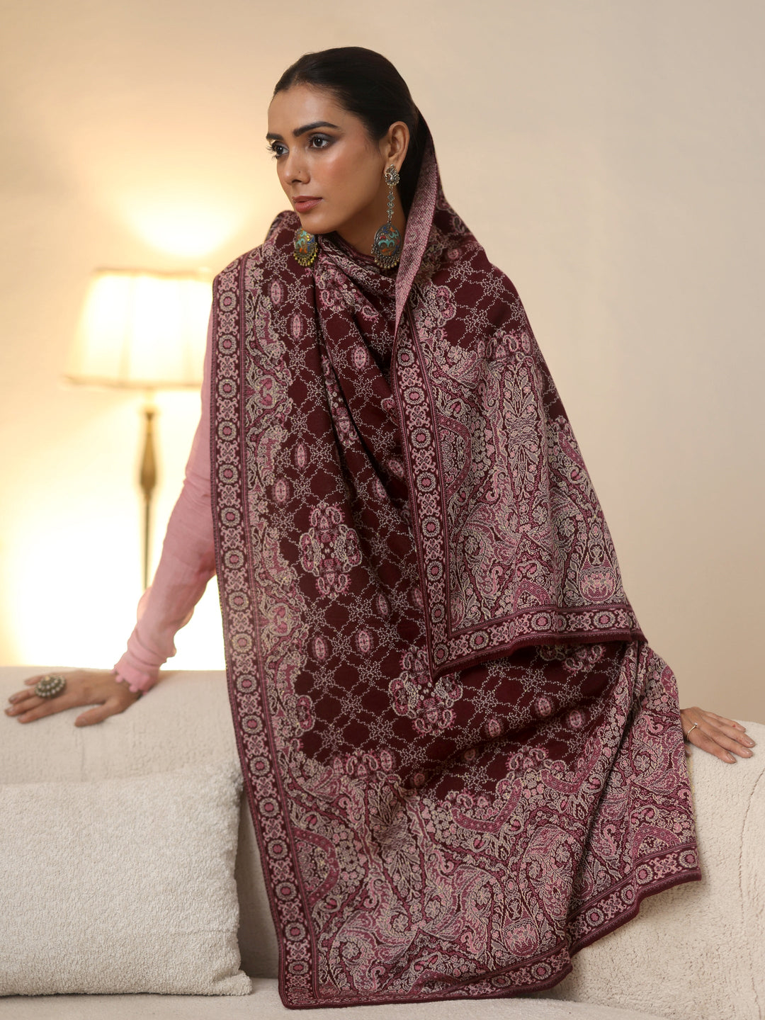  Libas Maroon Knitted Acrylic Wrap Shawl 