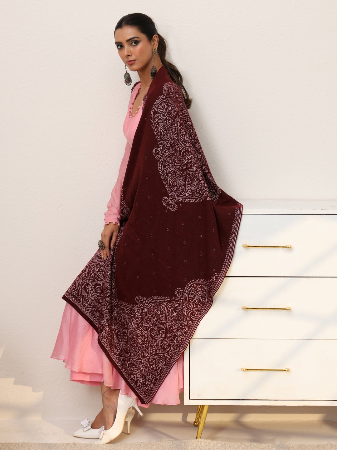  Libas Maroon Knitted Acrylic Wrap Shawl 