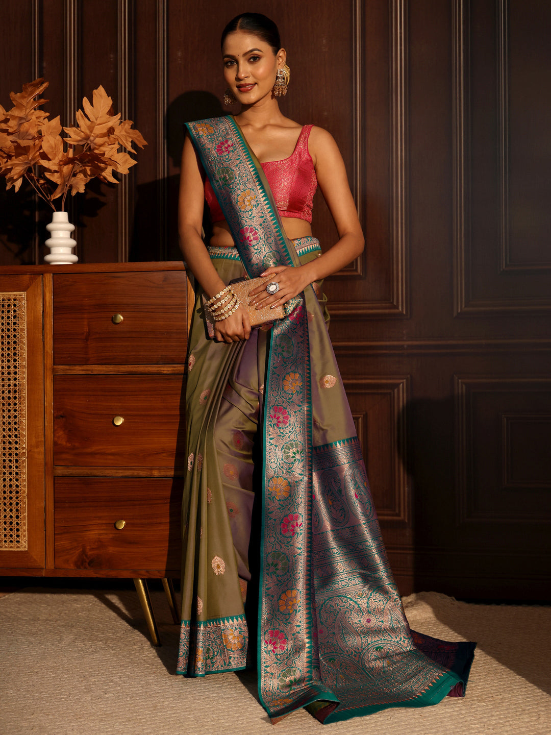 Libas Mauve Dual Tone Woven Design Silk Blend Saree