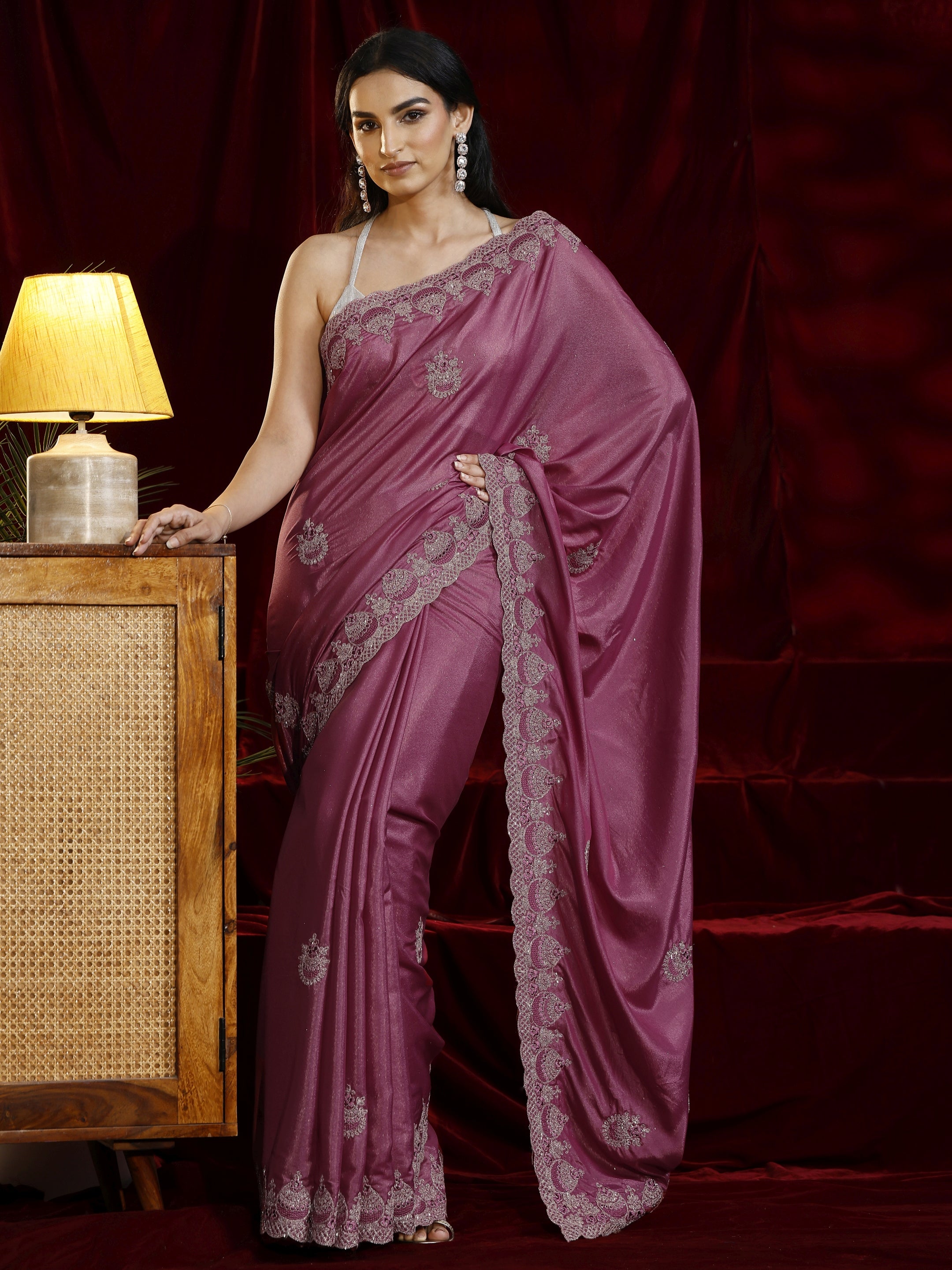 Libas Mauve Ethnic Motif Embroidered Satin Saree-picture-66