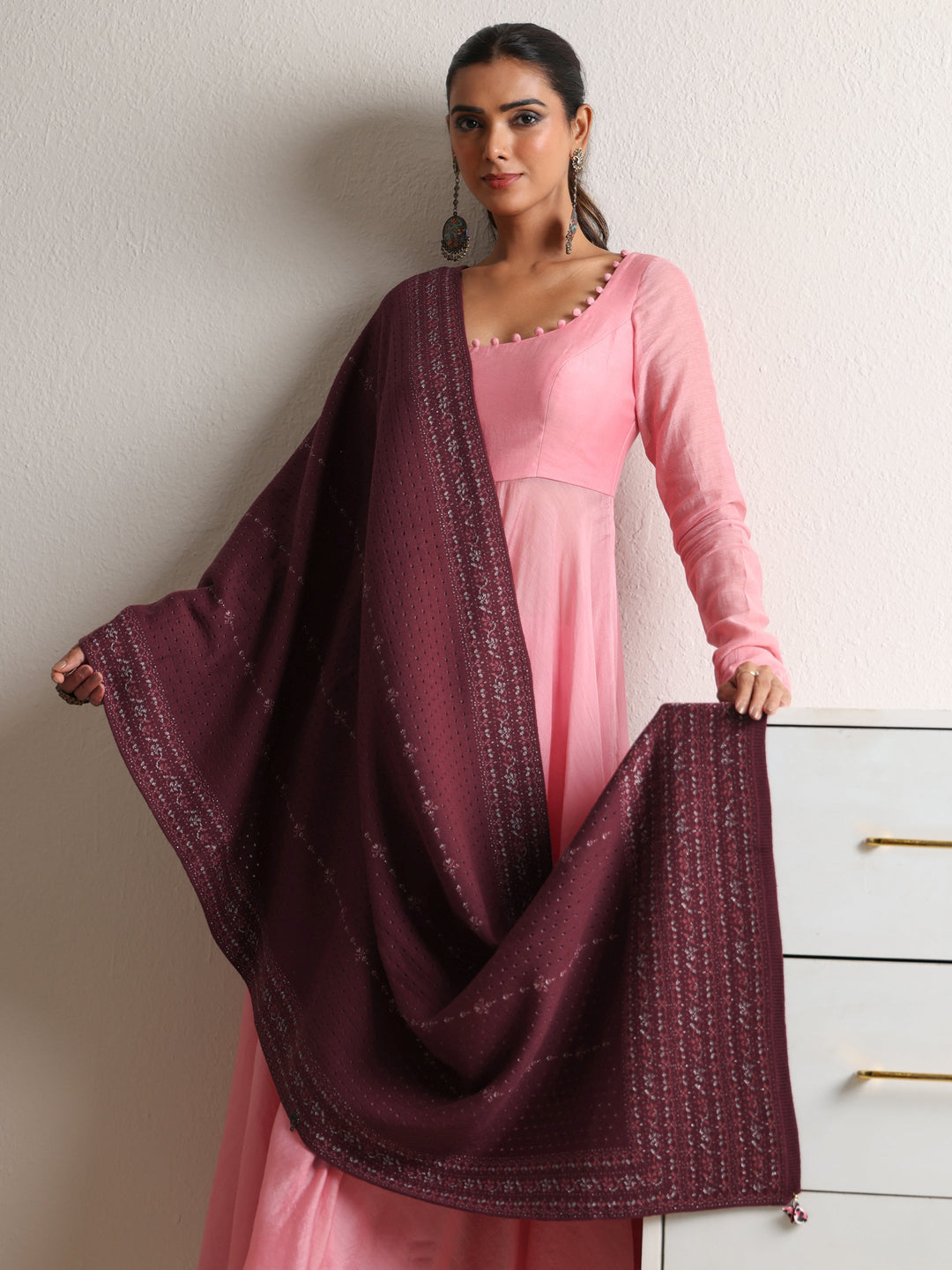 Libas Mauve Knitted Acrylic Wrap Shawl