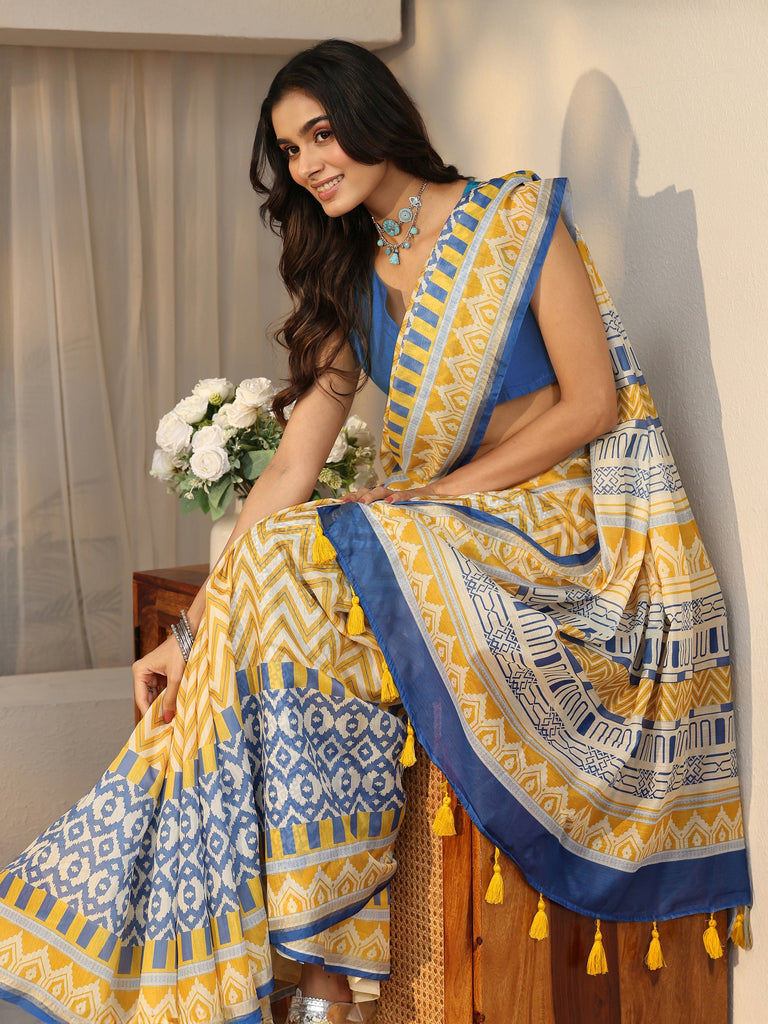 Libas Multi Colour Chevron Printed Cotton Blend Saree